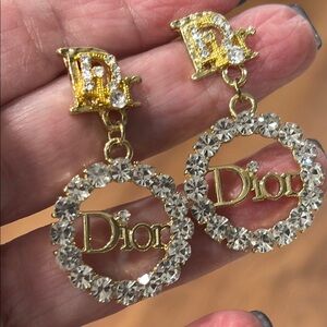 Gold and Silver Drop Earrings with Crystal Accents and letters in the center